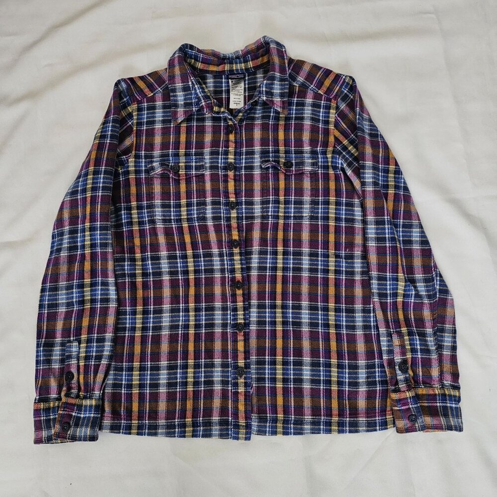 Patagonia Women's Ikat Purple Organic Cotton Long-Sleeved Fjord Flannel Shirt 8 - Picture 2 of 12